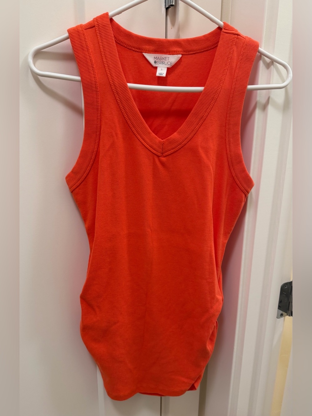 Market & Spruce Orange V-Neck Ribbed Tank Top